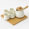 Ceramic Tea Set with Wooden Tray – 6 Pieces