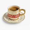(6 Cups with Matching Saucers – Red & Gold Design)