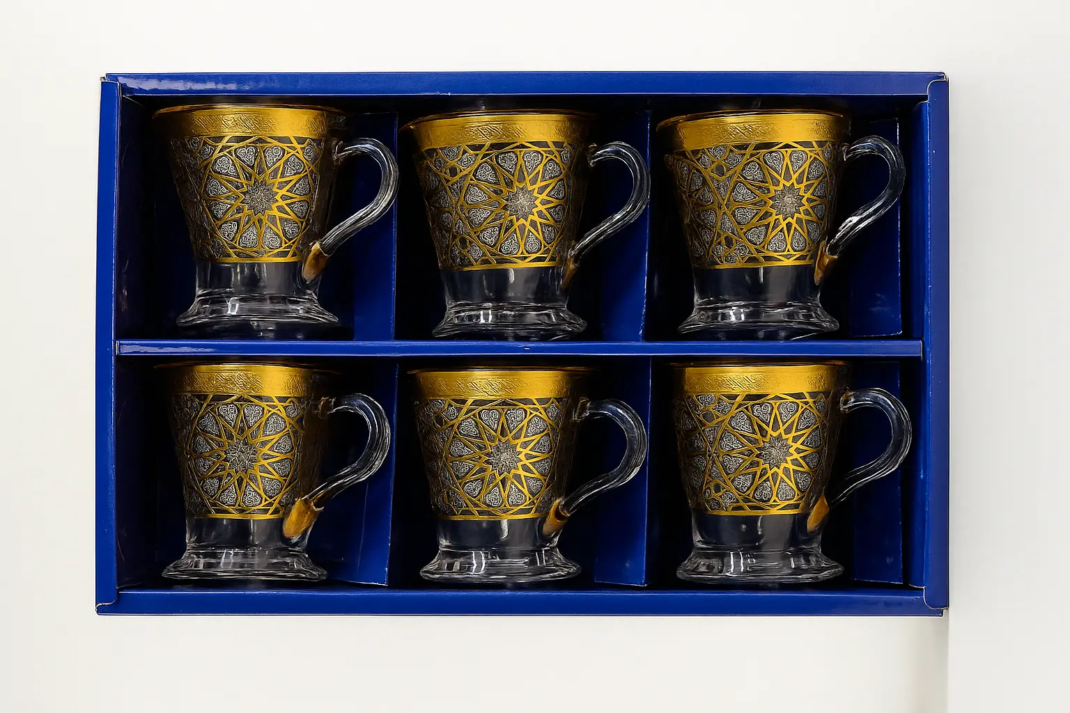 Golden Elegance Arabic Tea Glass Set – 6 Pieces - Image 3