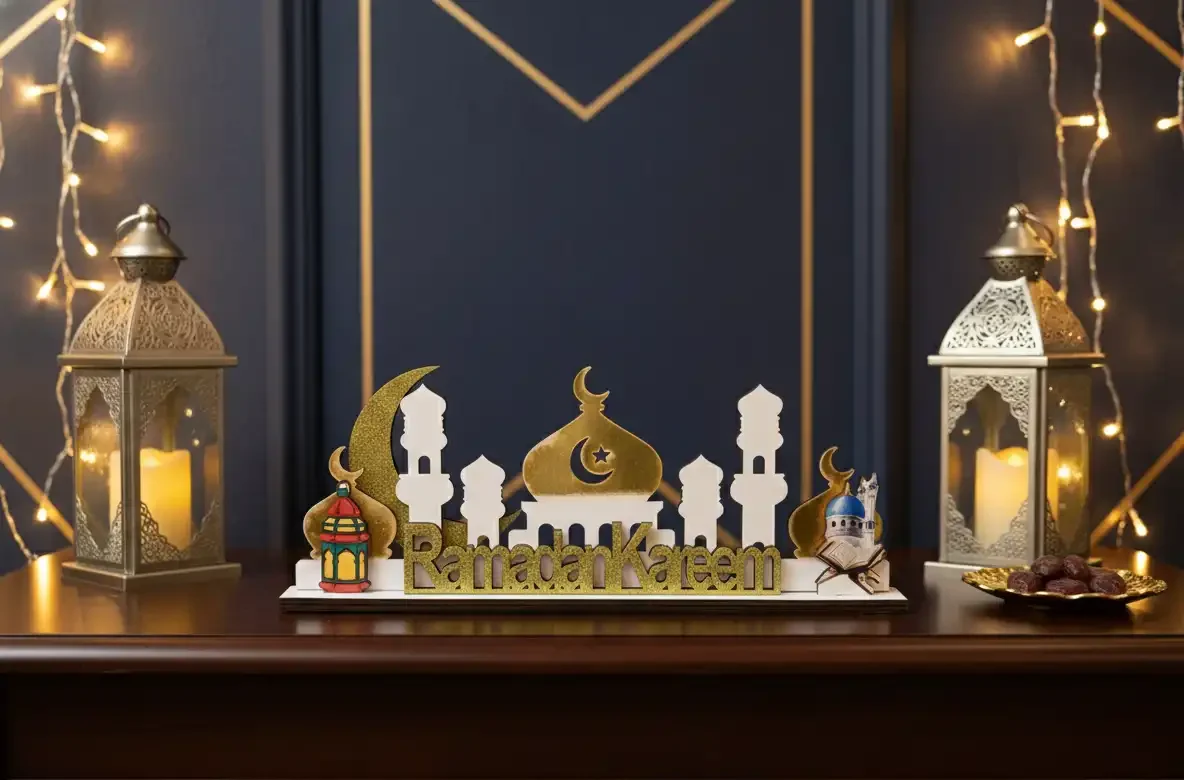 Ramadan Kareem Decorative Table Piece – Mosque & Lantern Design