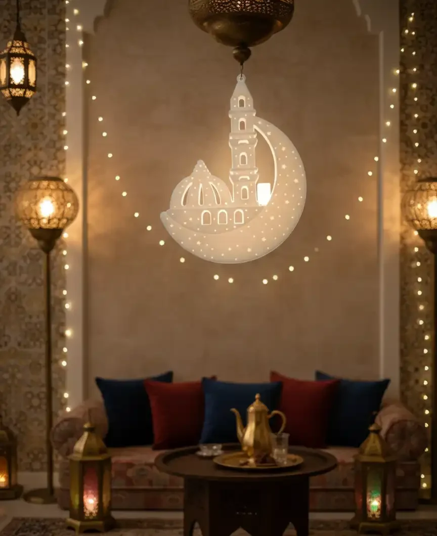 White Mosque & Crescent Wall Decor