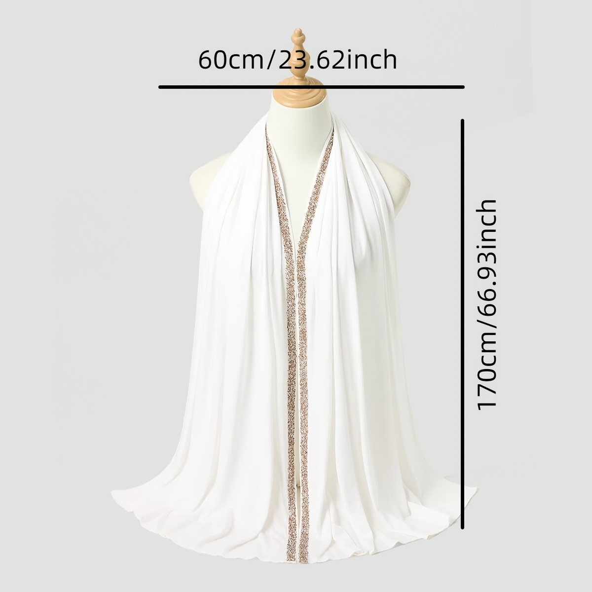 New Rhinestone-embellished Long Scarf, Made of Skin-friendly and Soft Fabric. This Hijab-style Long Scarf Is Suitable for Muslim Women to Wear During and Daily Activities for Prayer. Available in Two Classic Colors: Black and White - Image 6