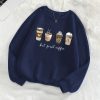 A Round-Neck Sweatshirt with a Coffee Drink Pattern, Designed for Women, Featuring Long Sleeves Suitable for Outdoor Activities And Everyday Wear in Autumn And Winter