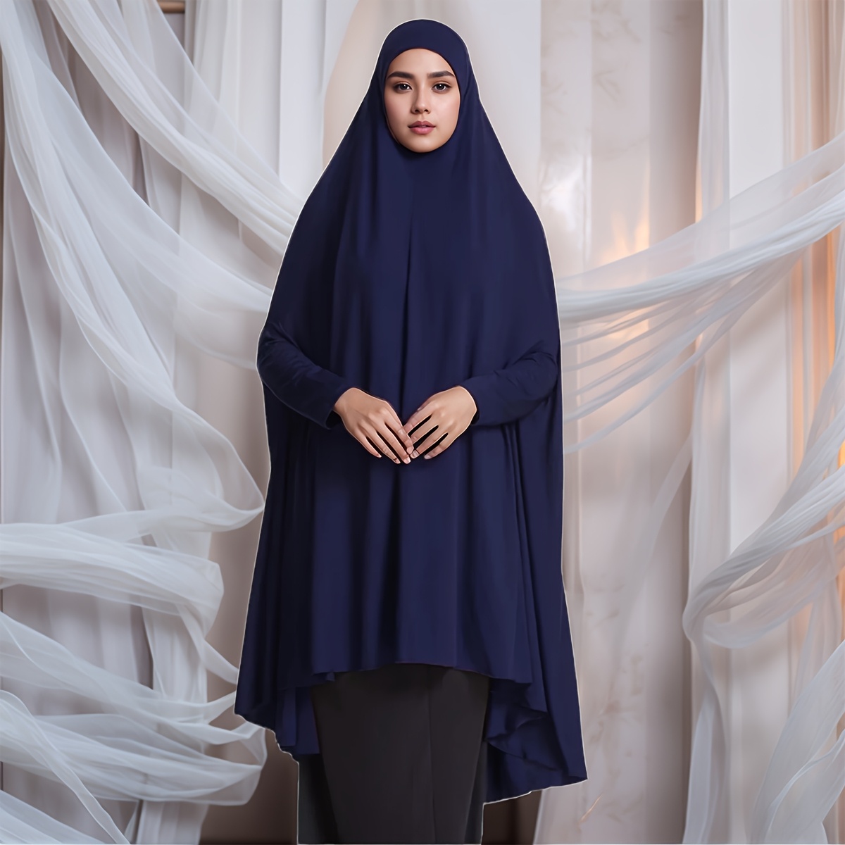 Elegant Muslim Headscarf Khimar with Sleeves, Breathable Fabric for Outdoor & Daily Wear, Machine Washable Versatile Shawl for Women, Hijab Scarf, Wear, Sophisticated Print, Nonelastic Fabric - Image 4