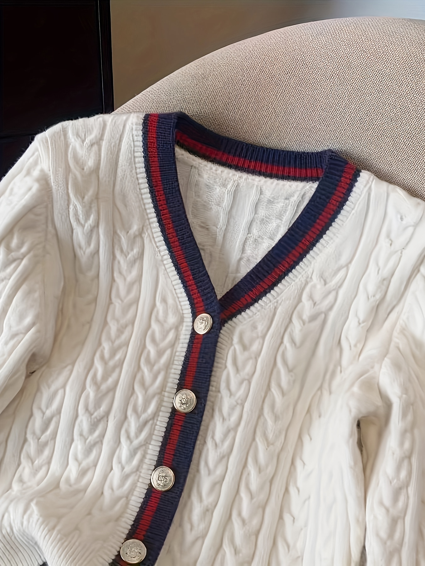 Elegant Women'S Cardigan | V-neck with Color Block Design, Long Sleeve, Medium Stretch Fabric, Suitable for Daily Commute and Streetwear - Image 7