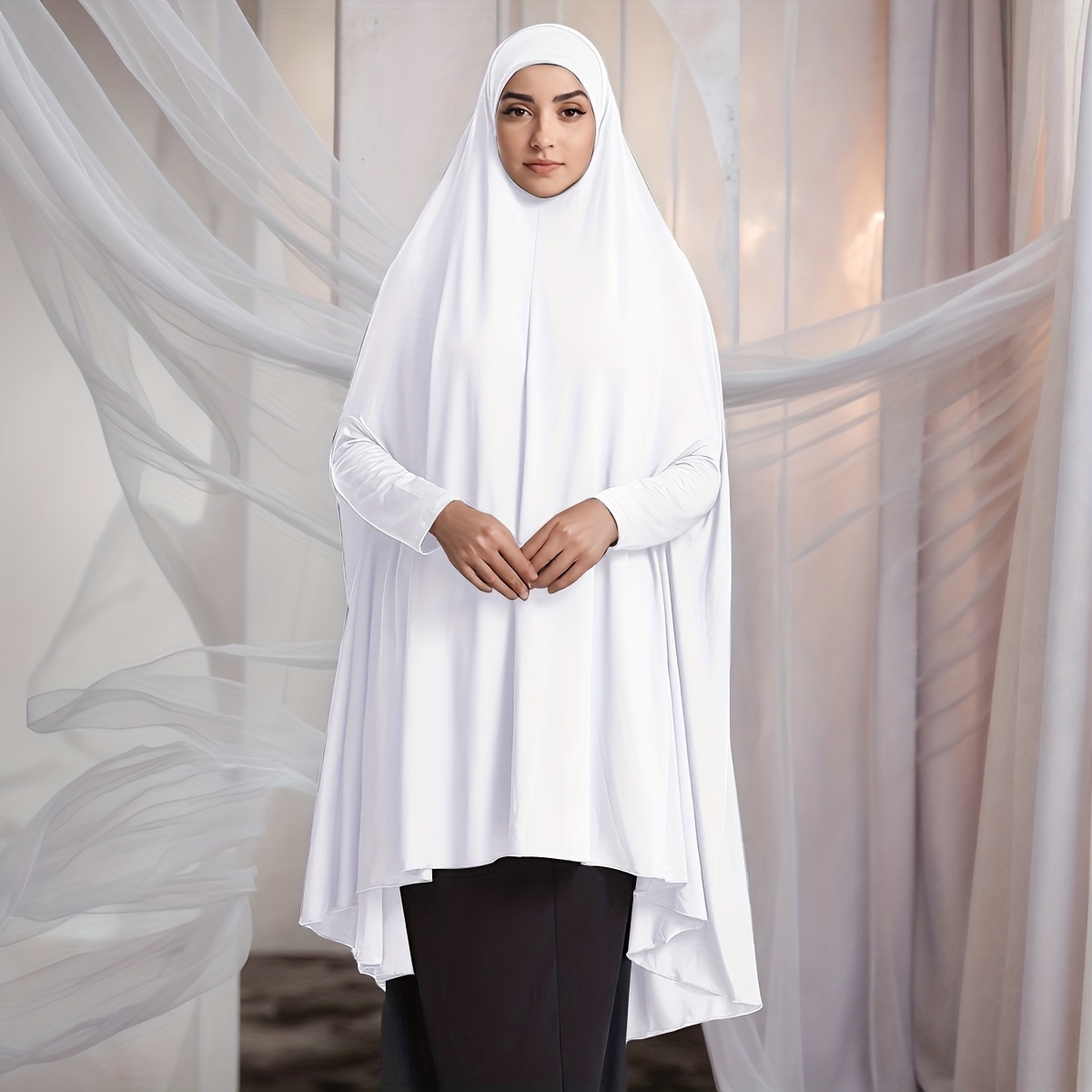 Elegant Muslim Headscarf Khimar with Sleeves, Breathable Fabric for Outdoor & Daily Wear, Machine Washable Versatile Shawl for Women, Hijab Scarf, Wear, Sophisticated Print, Nonelastic Fabric - Image 12