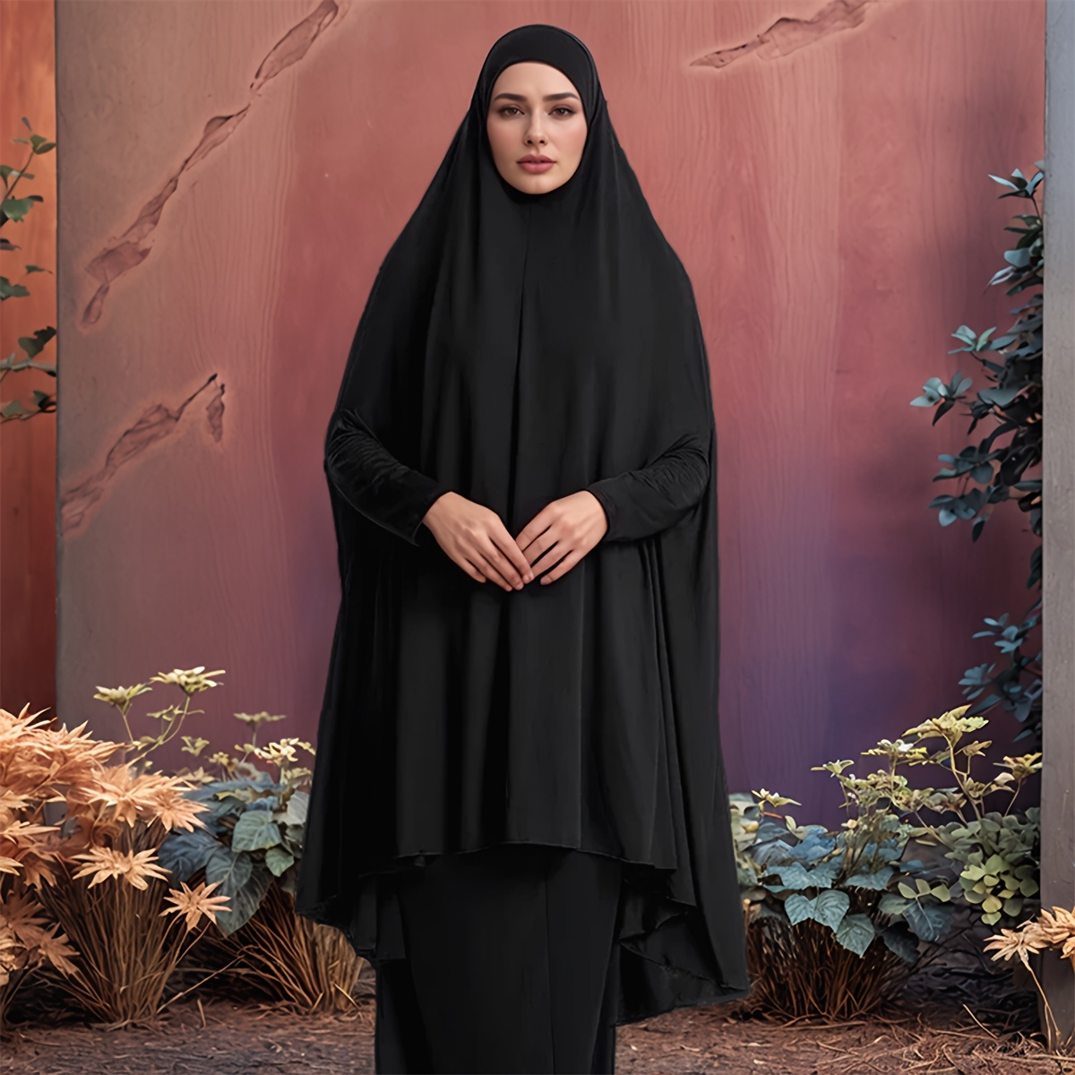 Elegant Muslim Headscarf Khimar with Sleeves, Breathable Fabric for Outdoor & Daily Wear, Machine Washable Versatile Shawl for Women, Hijab Scarf, Wear, Sophisticated Print, Nonelastic Fabric - Image 2