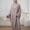 Elegant Middle Eastern Ladies' Fashion Printed Abaya with Double Hood and Drawstring | Ditsy Floral Pattern, Lantern Sleeves, Long, Loose Fit for Spring/Summer/Fall