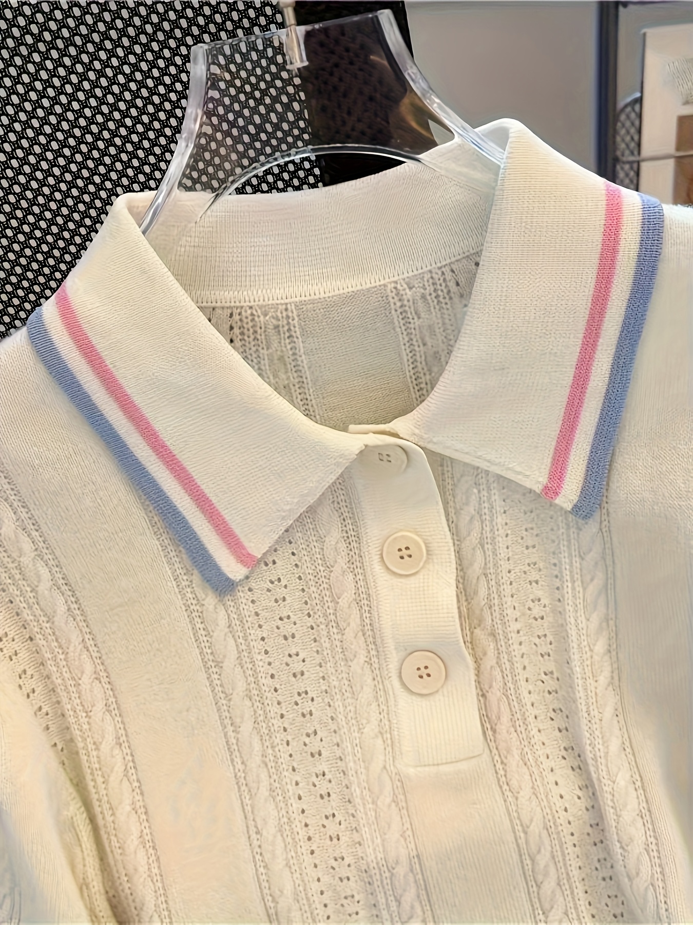 Elegant French-Style Polo Collar Top for Women | Summer New Release, Academy Casual Versatile, Striped Pattern - Image 3