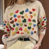 Women's All Over Printed Long Sleeve Universal Crew Neck Lightweight Sweater, Trendy Wear, Ultra HD Love Pattern, Perfect for Casual Elegance Style Outfits - Suitable for All Seasons