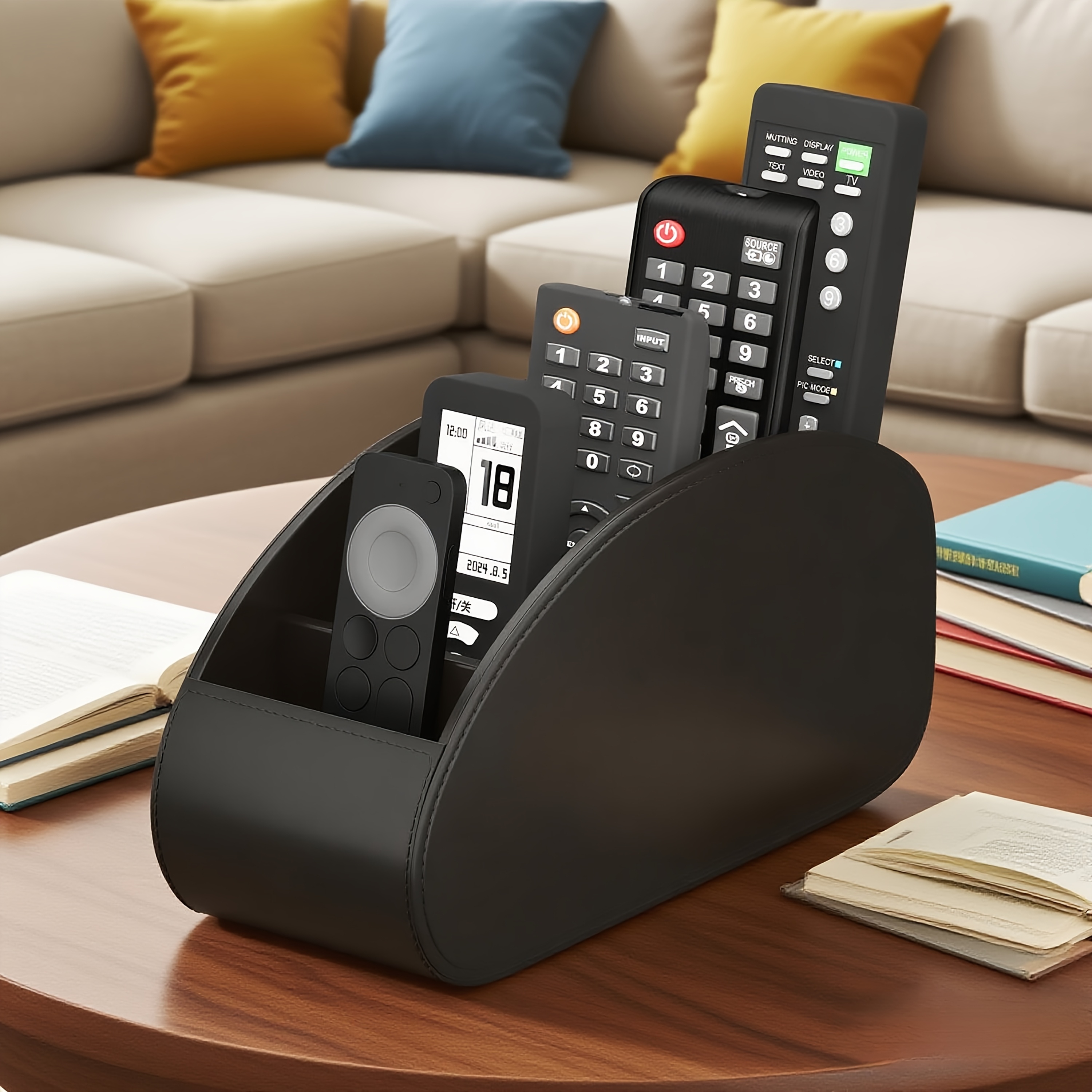 PU Leather Remote Control Holder – 5-Compartment Desktop Organizer for Remotes, Phones & Accessories - Image 7
