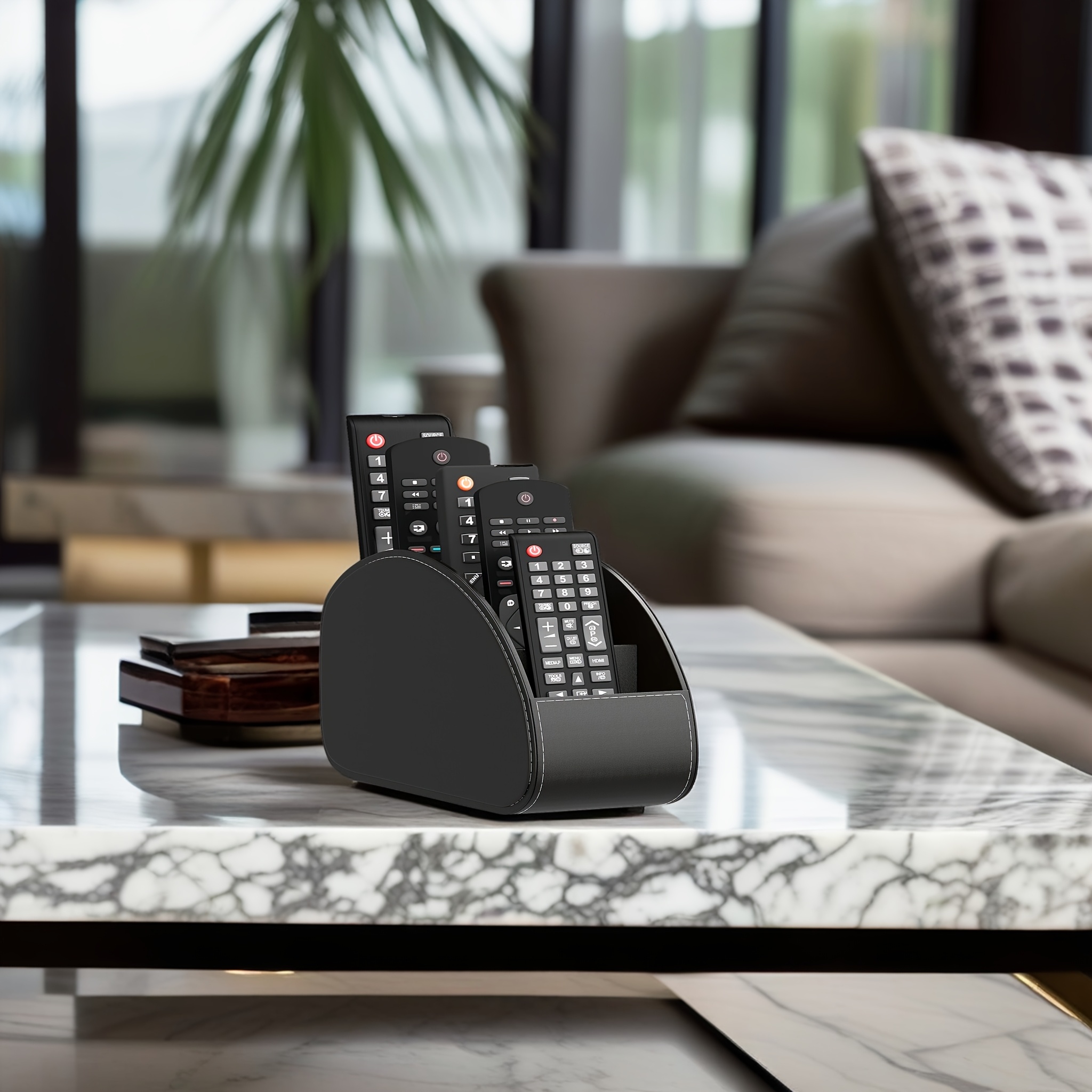 PU Leather Remote Control Holder – 5-Compartment Desktop Organizer for Remotes, Phones & Accessories - Image 3