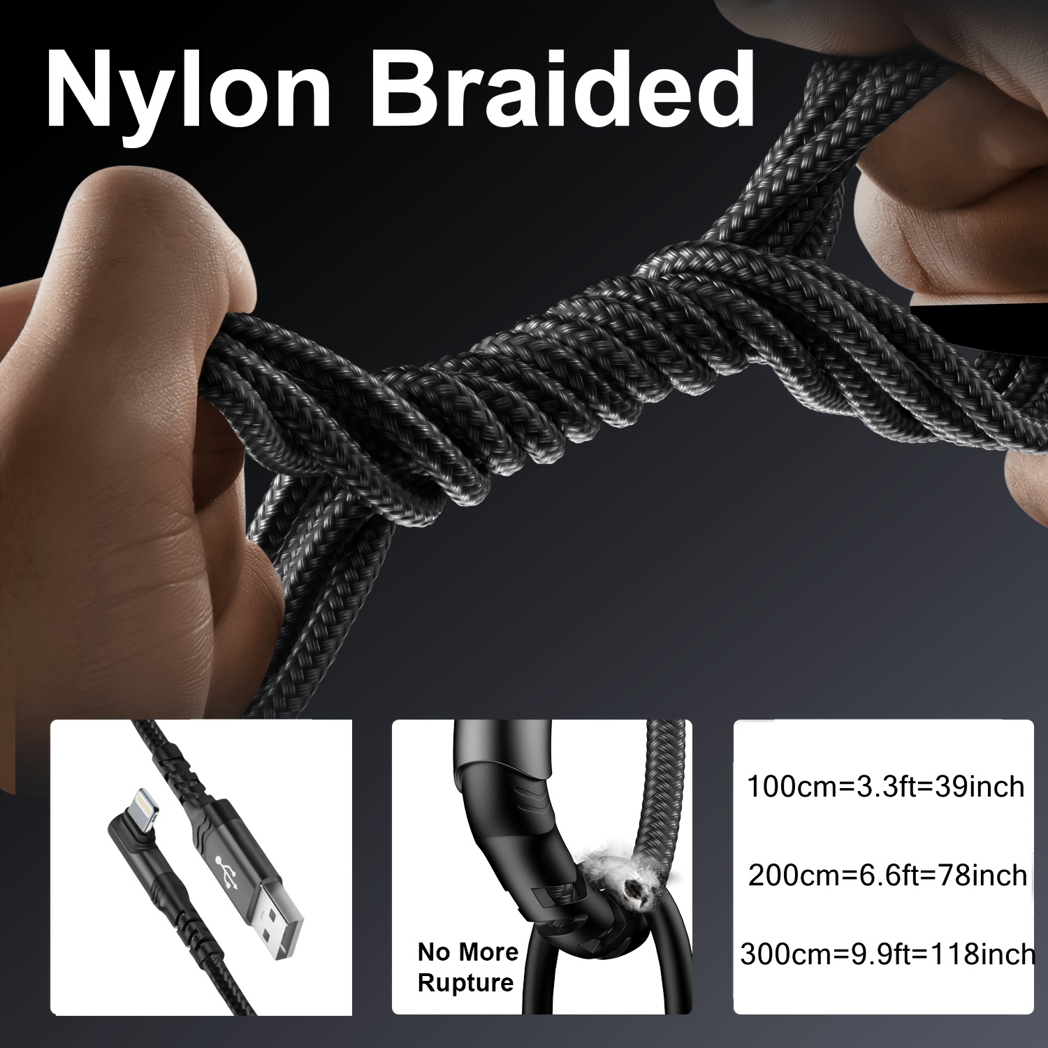 Nylon Braided Fast Charging Cable with a 90-Degree Angle, Compatible with for iphone Models 14, 13, 12, 11 Pro MAX, XR, XS, 8, 7, Plus, 6S, SE, And Ipad - Image 2