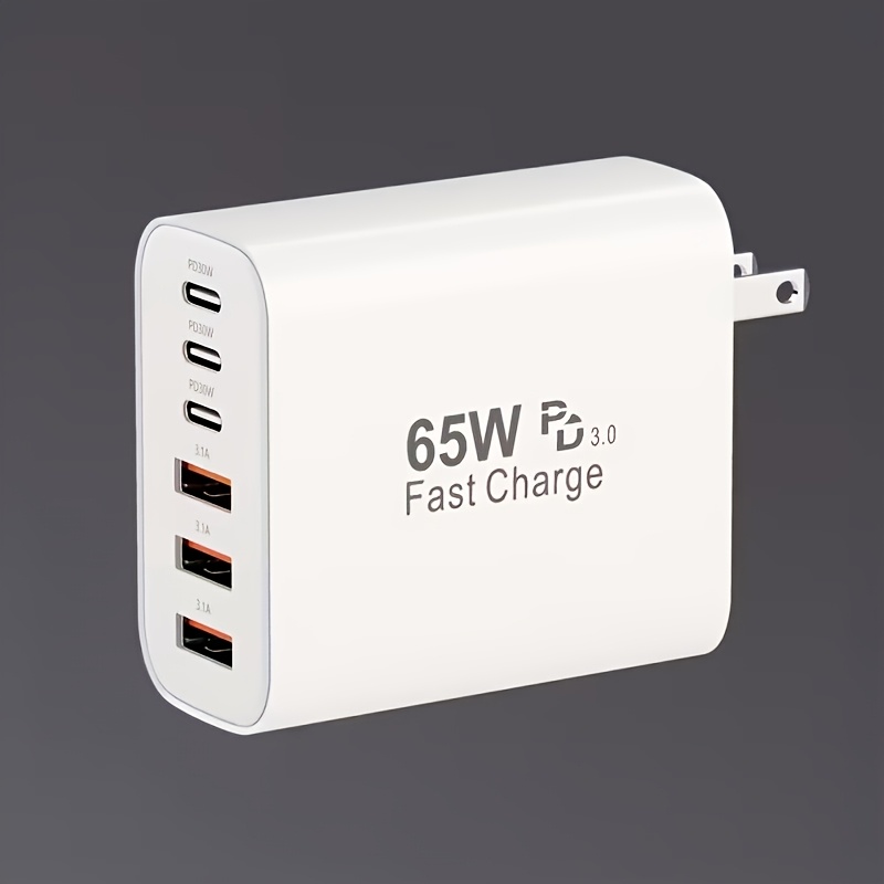 65W Fast USB-C Wall Charger – 6-Port Power Adapter for Phones, Tablets & More