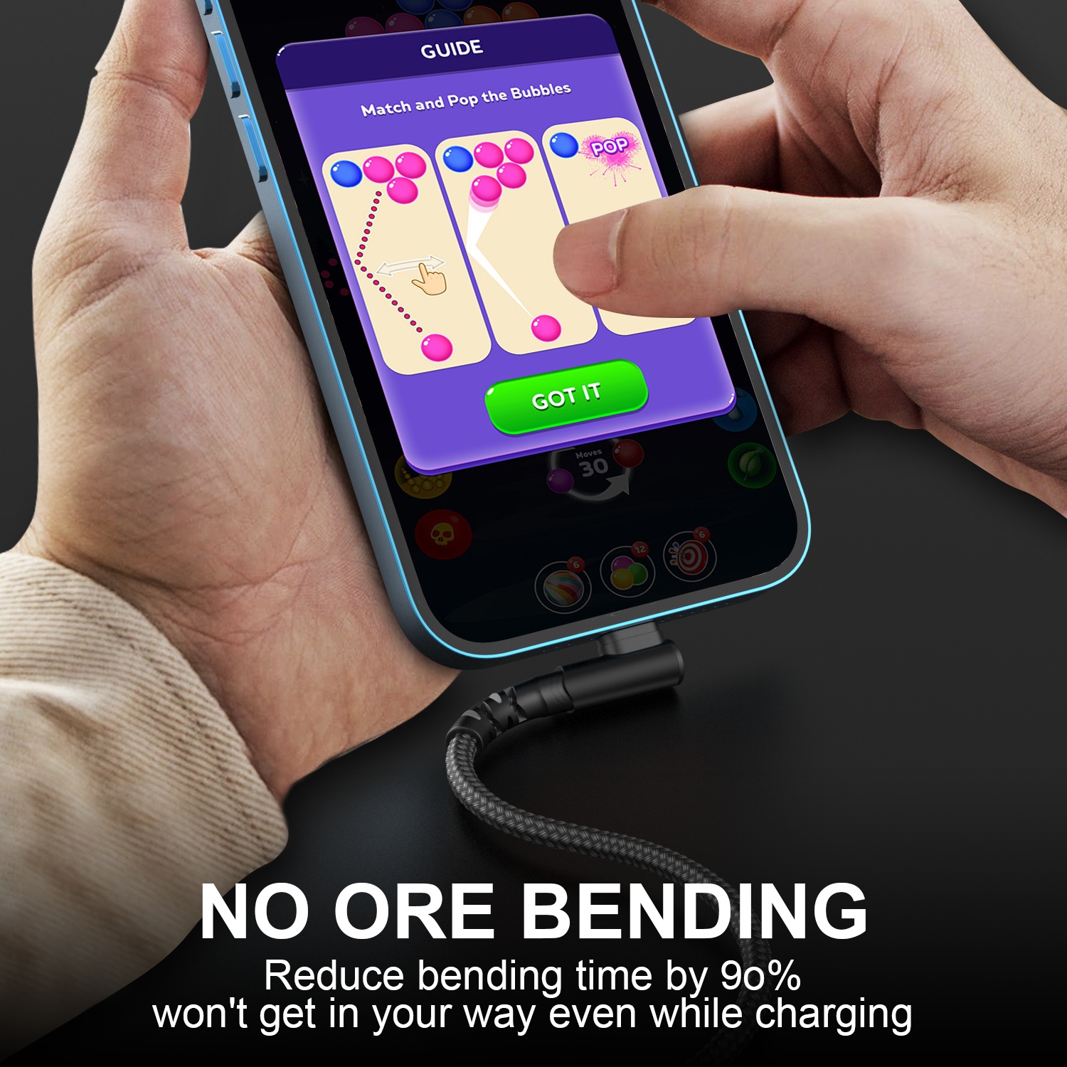 Nylon Braided Fast Charging Cable with a 90-Degree Angle, Compatible with for iphone Models 14, 13, 12, 11 Pro MAX, XR, XS, 8, 7, Plus, 6S, SE, And Ipad - Image 10