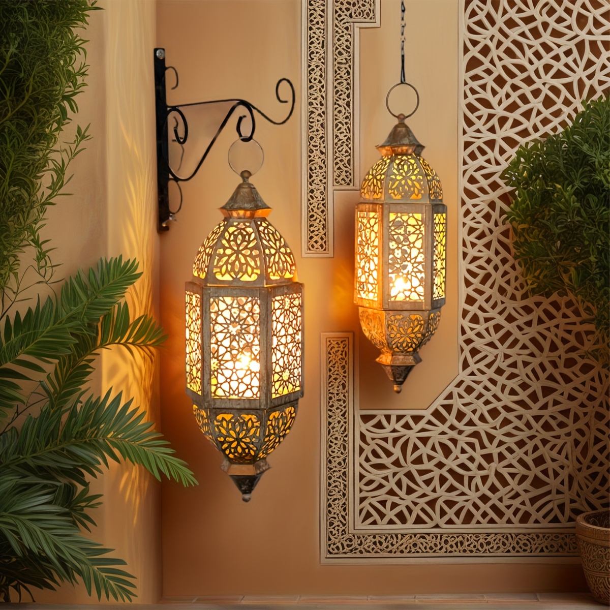 1pc/2pcs Moroccan iron hanging lantern candle holder (with chain, no candles) - Image 4