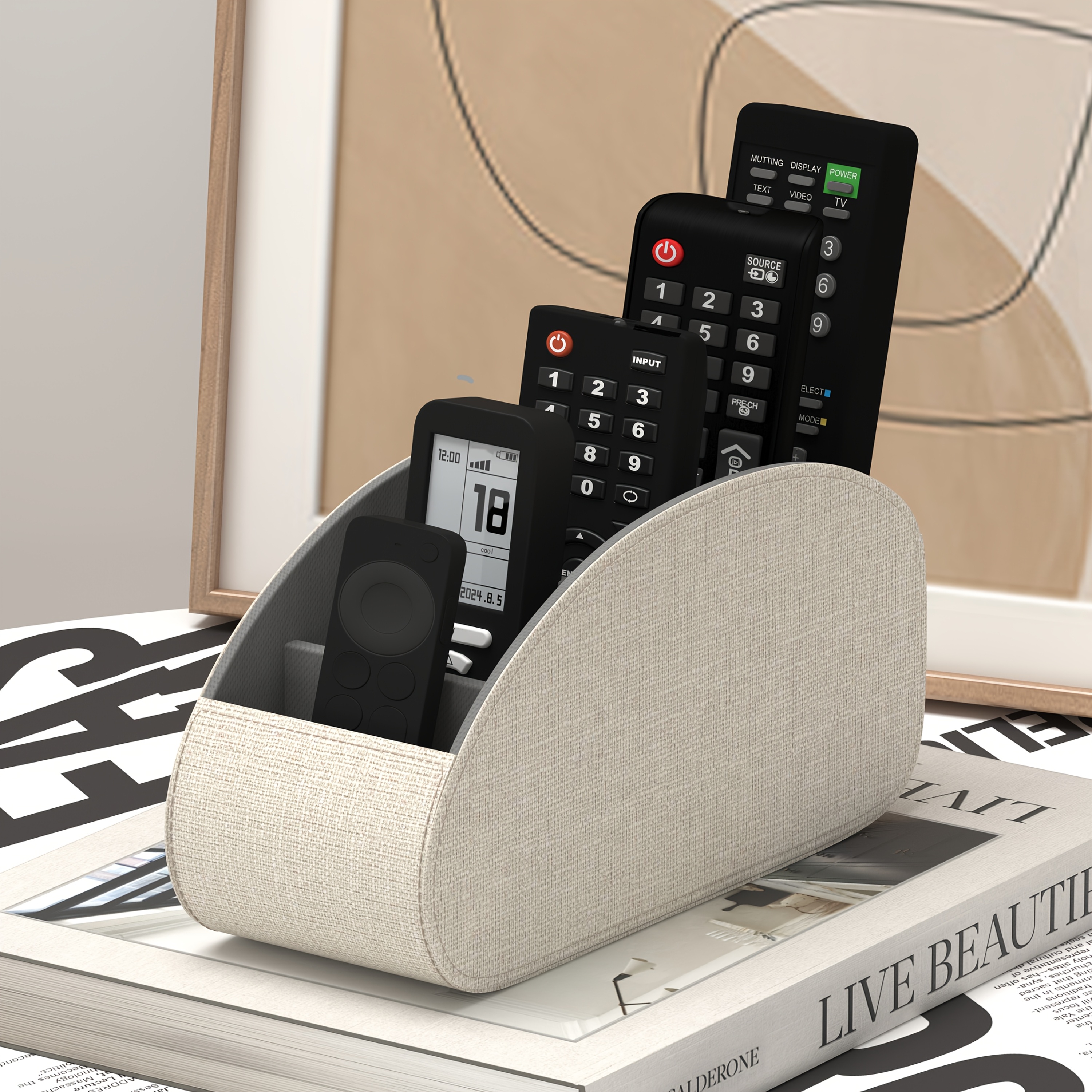 PU Leather Remote Control Holder – 5-Compartment Desktop Organizer for Remotes, Phones & Accessories - Image 6