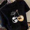 Golden Comely Cherry Print Women's Short-Sleeve T-Shirt, Stylish Casual  Top for Women Comfortable Soft Fabric