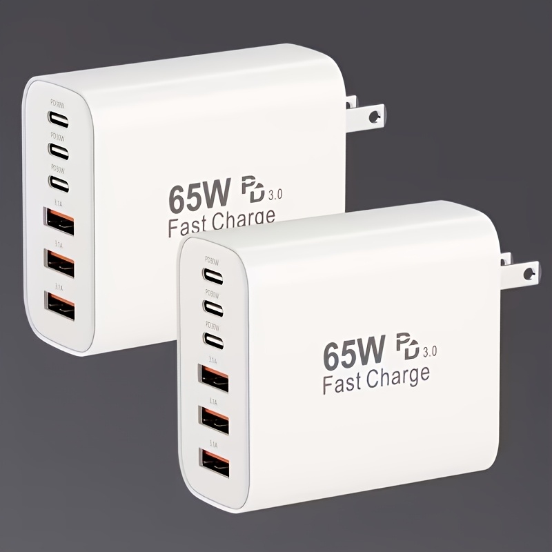 65W Fast USB-C Wall Charger – 6-Port Power Adapter for Phones, Tablets & More - Image 4