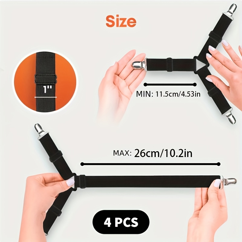 4pcs Adjustable Triangle Bed Sheet Fasteners - Elastic Nylon, Durable, Anti-Slip, Black, for Sofa & Tablecloths - Image 3