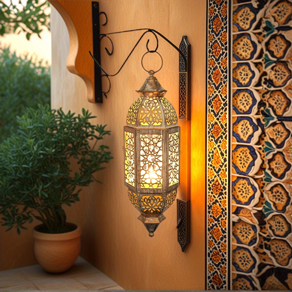 1pc/2pcs Moroccan iron hanging lantern candle holder (with chain, no candles) - Image 2