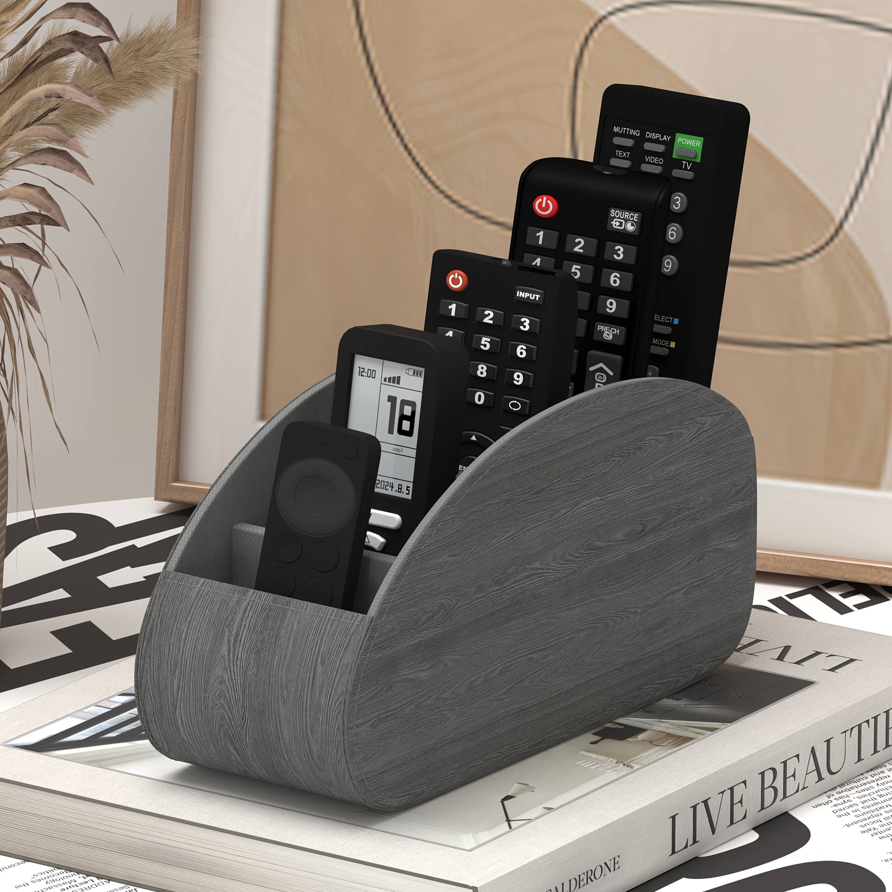 PU Leather Remote Control Holder – 5-Compartment Desktop Organizer for Remotes, Phones & Accessories - Image 11