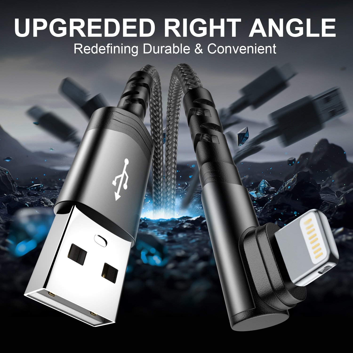 Nylon Braided Fast Charging Cable with a 90-Degree Angle, Compatible with for iphone Models 14, 13, 12, 11 Pro MAX, XR, XS, 8, 7, Plus, 6S, SE, And Ipad - Image 4