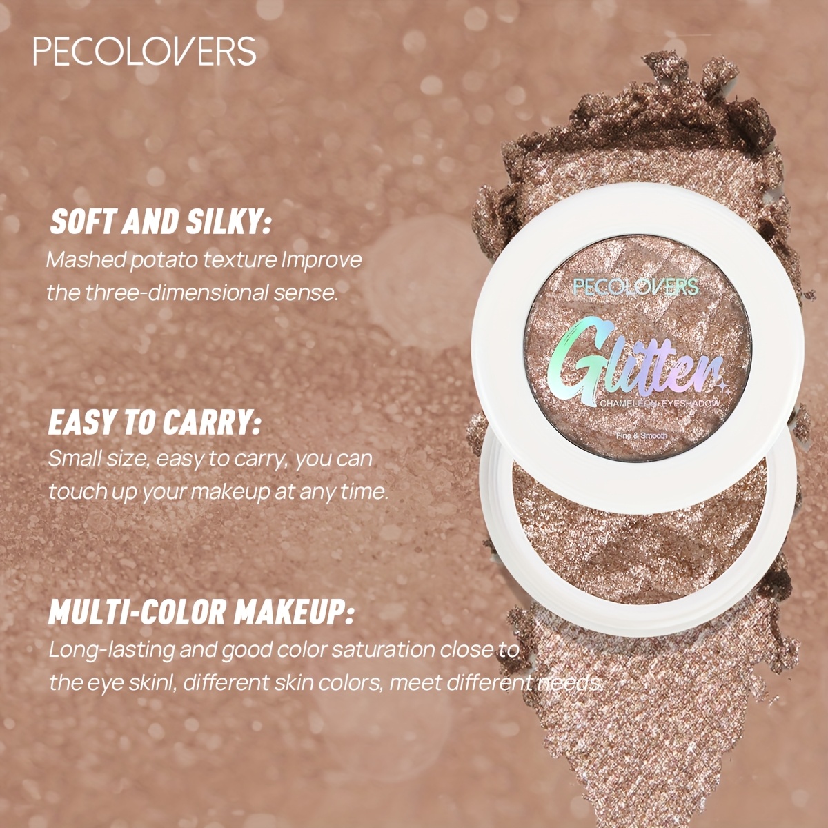 PECOLOV Comely Single-Shade Highlighter Shadow – Easy, Sparkling Finish - Image 2