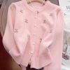 Elegant Ladies' Fashion Pearl Cardigan | Conventional Collar, Solid Color, Suitable for All Seasons