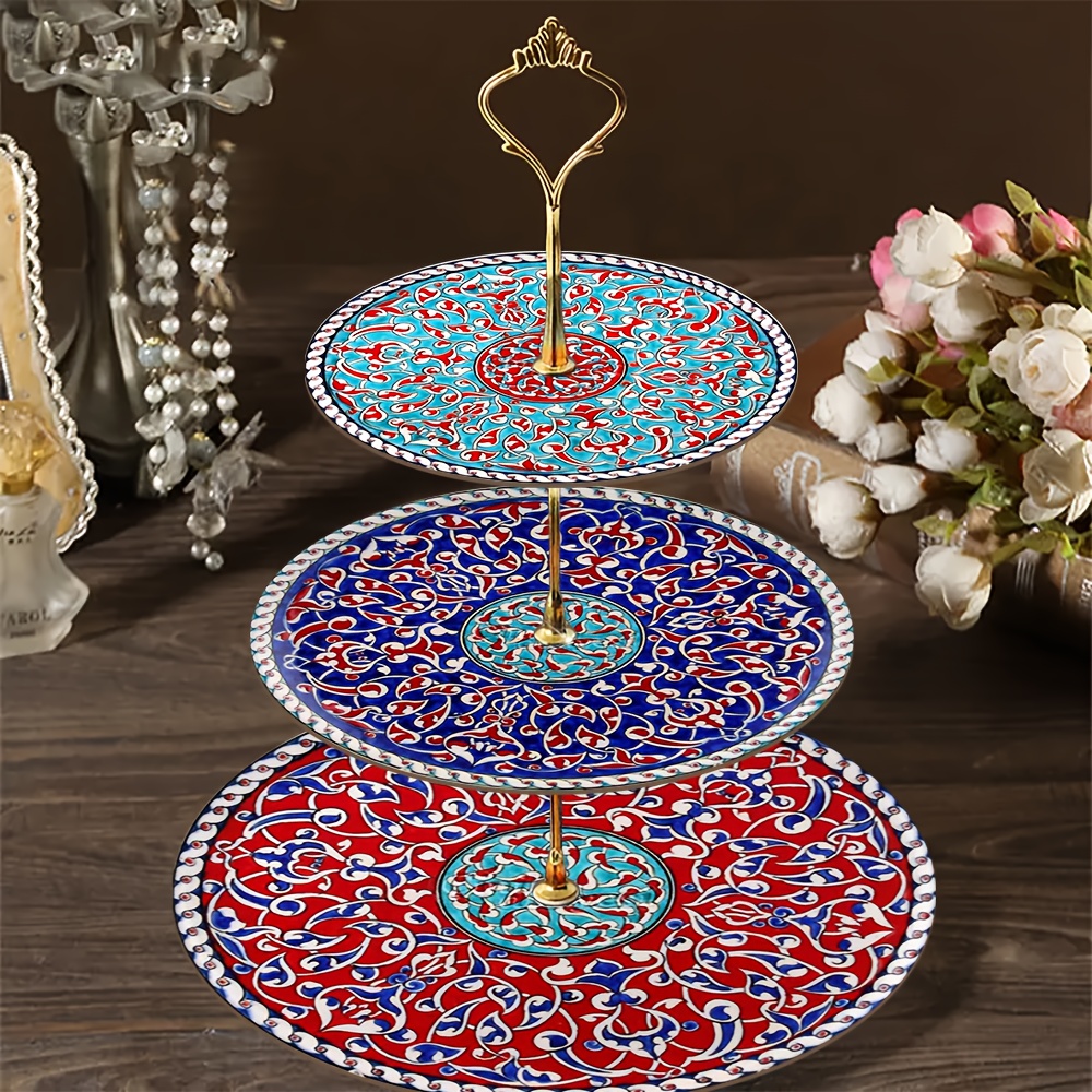 1pc 3- Layered wooden display & serving tray with turkish islamic art patterns - Image 8