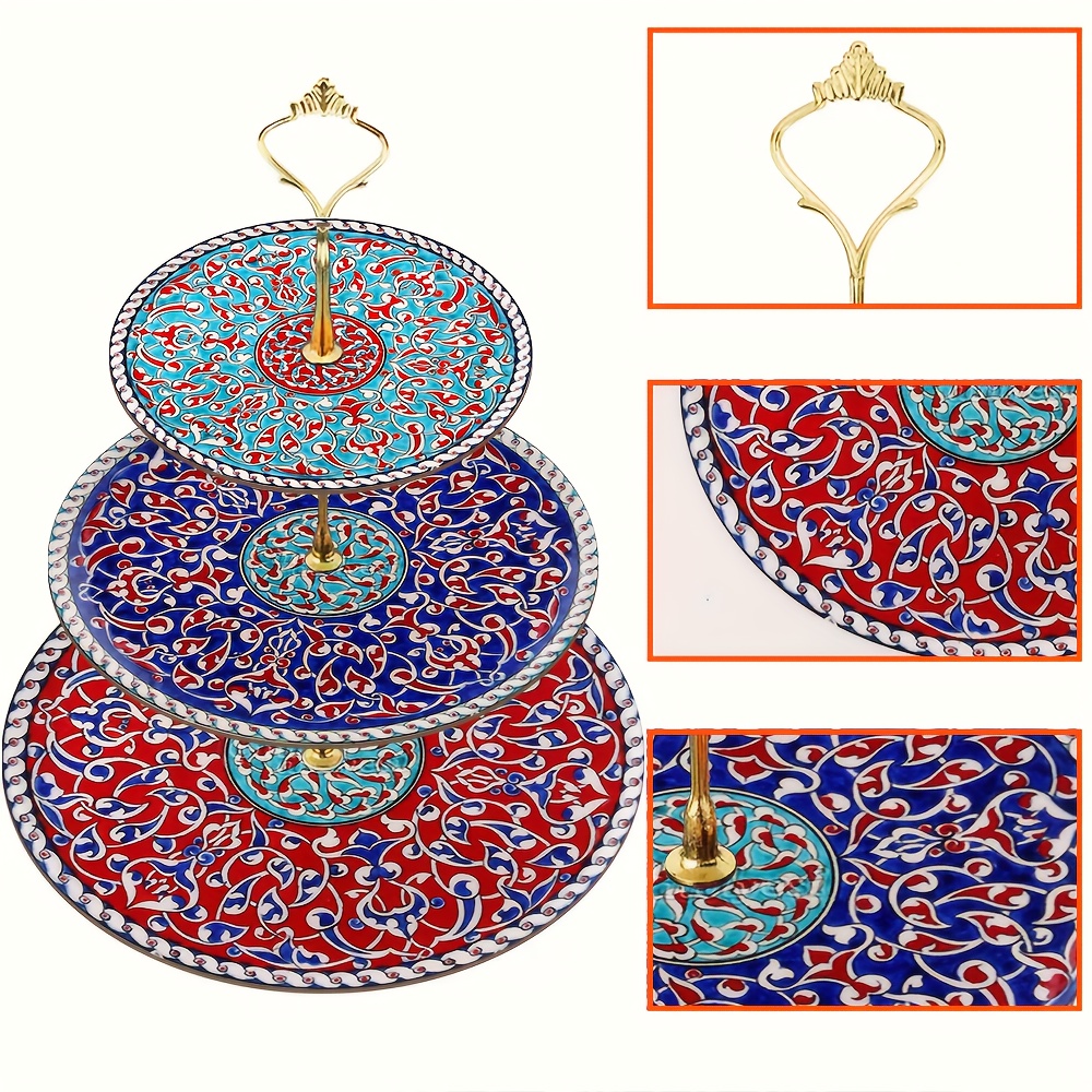 1pc 3- Layered wooden display & serving tray with turkish islamic art patterns - Image 7