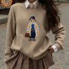 [New][Autumn Winter] Women'S Fashion Cartoon Bear Print Sweater, Loose Round Neck Pullover Top, Perfect for Autumn Commuting, Flattering Top. Women'S Casual Fashionable Commuting Elegant Autumn Winter Sweatshirt, Ideal for Christmas Party Outfits