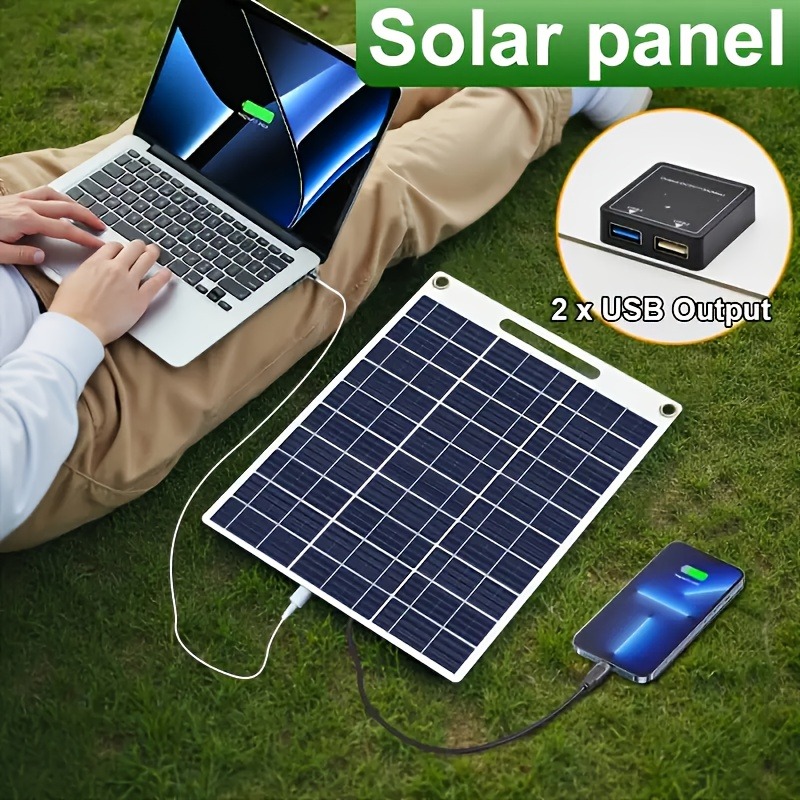Portable Solar Charger with USB Output – Outdoor Power Bank with Flashlight & Fan for Camping