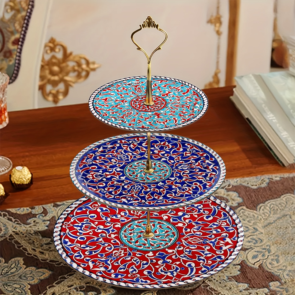 1pc 3- Layered wooden display & serving tray with turkish islamic art patterns - Image 9